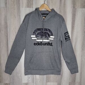 Ecko Unltd Mens L Hoodie Grey Camo‎ Rhino Fleece Lined Embroidered Sweatshirt